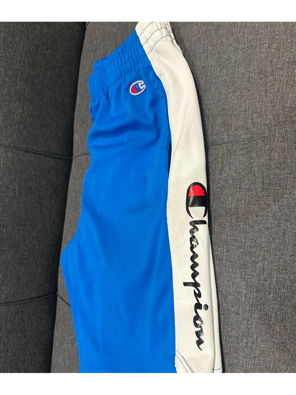 Champion Blue Joggers with White Side Panel and Red Logo Accent